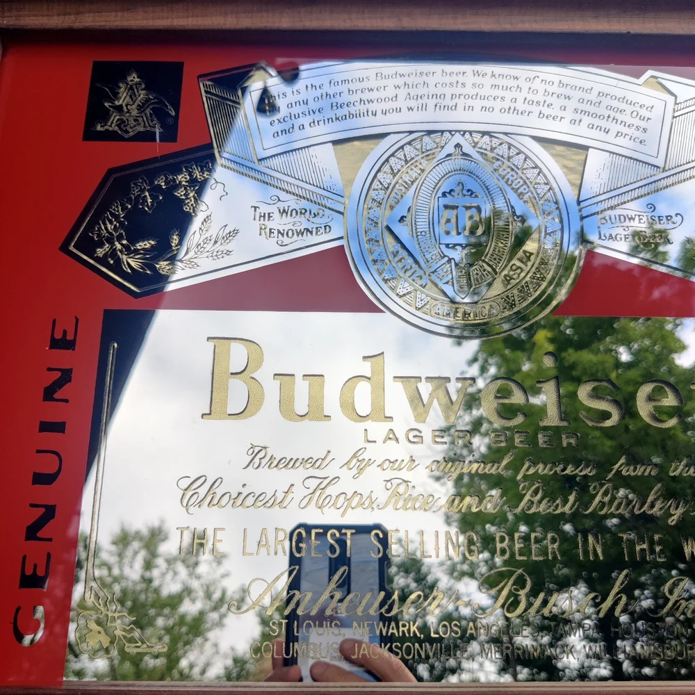 Vintage Budweiser Mirrored Beer Sign 20 1/2
